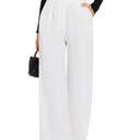 FUNYYZO Wide Leg Pants Women's High Elastic Waisted in The Back Business Work Trousers Long Straight Suit Pants XS