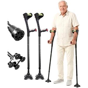 Folding Forearm Crutches for Adults, Adjustable Elbow Crutches with Quad Tip