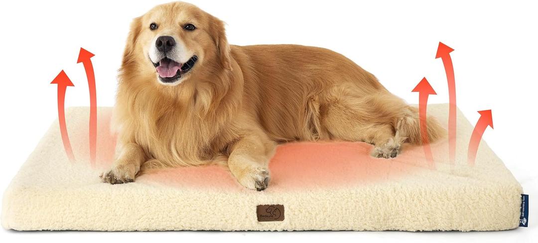 Bedsure Self Warming Dog Beds Large Sized Dog - Extra-Large Puppy Bed with Removable Washable Cover, Orthopedic Egg Crate Foam Pet Mat, Suitable for Pet Up to 100 lbs (Non Electric) (Ashen Cream-Self Warming Version)