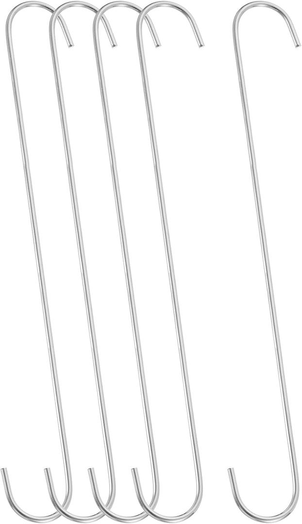 uxcell 5Pcs S Hooks for Hanging, 19.7 Inch Extra Long Iron Hangers for Wardrobe Kitchen Workshop Closet Bathroom Garden, Matte Silver