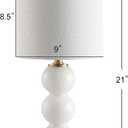 JONATHAN Y 21" White/Brass Gold Glass Table Lamp for Bedroom and Living Room, White Linen Shade, Modern Stacked Sphere Bedside Lamp, LED Bulb Included JYL1021A