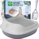 Small Pet Select - Sifting Cat Litter Box, with 5 Pee Pads and Litter Scoop, Premium System for Cats and Other Small Animals, Tidy and Easy to Clean with Drawer, Scoop, and Removable Tray  Sifting Litter Box (No Litter Pellets), Gray