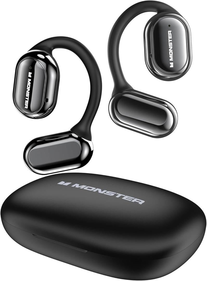 Monster Open Free AC100 Open Ear Headphones, Bluetooth 5.3 Wireless Headphones with Earhooks, Immersive Stereo Sound by Dual Large Driver, Clear Talk, 30H Playtime, Waterproof Sport Earbuds for Running