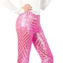Nawgut Sequin Flare Pants Sparkly Glitter High Waisted Bell Bottom Trousers Disco Party Clubwear for Women S