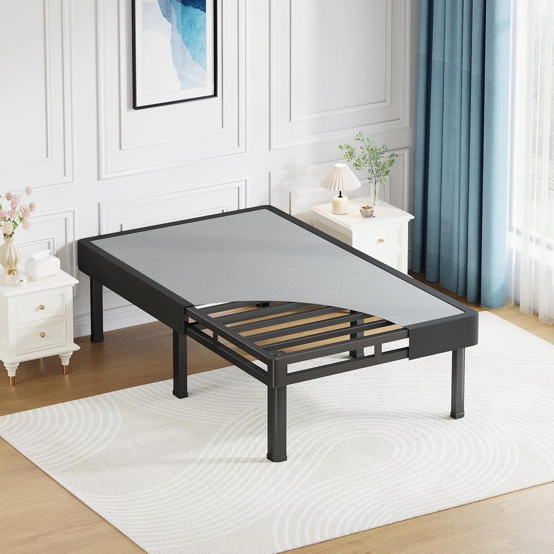 NKZ Twin Box Spring, 12 inch All-in-One Box Spring with 6 Legs for Twin Bed, 4000lbs Heavy Duty Metal Mattress Foundation with Fabric Cover, Noise Free, Easy Assembly, Black