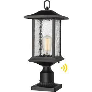 Beionxii Dusk to Dawn Outdoor Post Lights, 21inch Large Exterior Lamp Post Light Pier Mount Lantern with Base, Black Cast Aluminum w/Water Glass - A272P-1PK (NOT Solar, 110-120V AC), Extra Large