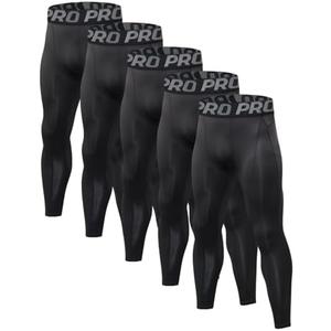 LNFINTDO Men's Compression Pants 5 Pack Athletic Running Gym Tights Cool Dry Thermal Base Layer Workout Leggings for Sports XL