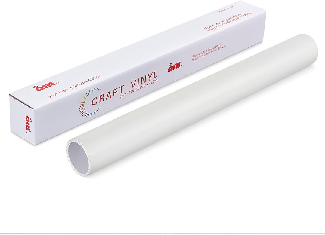 ANT  Matte White , 24" x 15’, Permanent Vinyl Roll, Adhesive Vinyl Roll, for Decal, Sticker, Compatible with Cricut, Cameo, Silhouette, Weather-Resistant