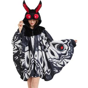 Unisex Mothman Costume Mothman Hooded Halloween Costumes Party Cape Cosplay (Black and White)