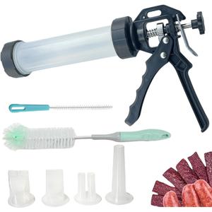Professional Beef Jerky Gun Kits,Sausage Stuffer,Jerky Gun for Ground Meat,Food Grade Plastic Jerky Maker,Jerky Shooter,Jerky Cannon with 4 Nozzles and 2 Brushes