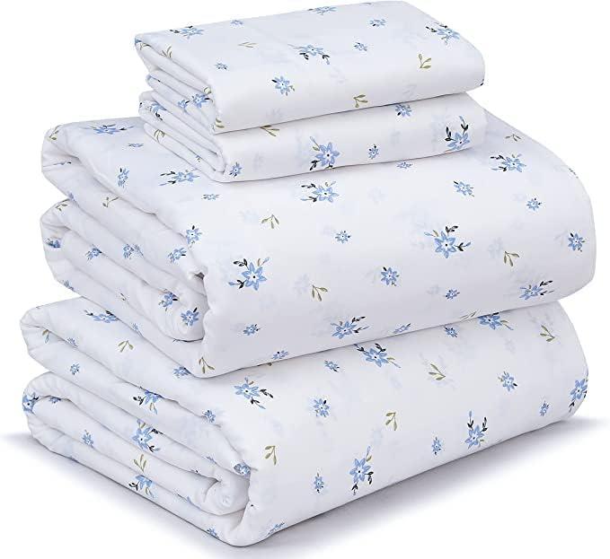 RUVANTI 100% Cotton California King Sheet Sets, 4 Pieces, Soft & Breathable Percale Weave Bedding, Deep Pocket 14", Hotel Standard, Crisp Cool Feel & Durable, Perfect Floral Sheets, Phulkari