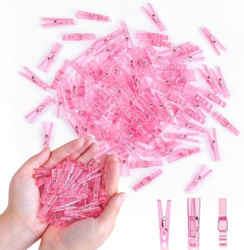 100PCS Pink Clothes Pins for Baby Shower Games Girl, Acrylic Clothes Pin Bulk, 1.4 Inch Mini Clothespins for Photos, DIY Crafts, Baby Shower Game Prop, Party Decorations Favors