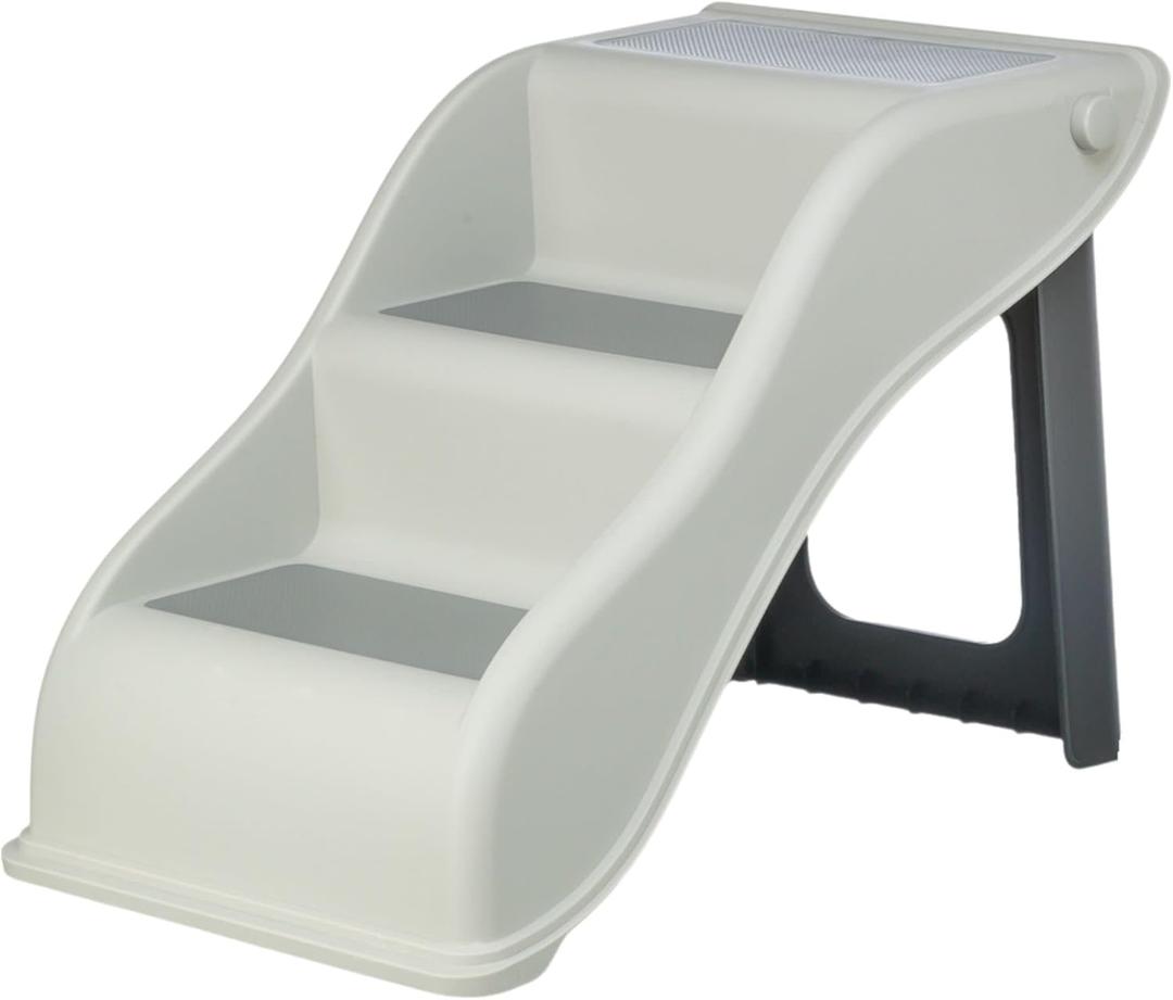 Trixie Lightweight Pet Stairs with Non-Slip Rubber Treads - 3 Step Stairs for Dogs and Cats to Reach Beds and Couches - Foldable and Easy to Store - Light Gray