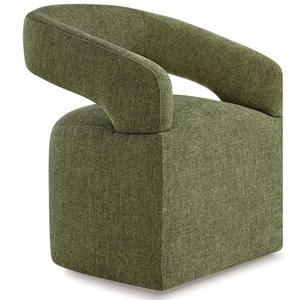 Upholstered Dining Chairs with Casters, Modern Barrel Side Armchair with Rollers for Dining Room, Bedroom, Kitchen, Reading Room, Green, 1pc -Assembly Required