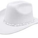 DRESHOW Western Cowboy Hat for Women and Men Wide Brim Glitter Cowboy Cowgirl Hat with Rhinestone Felt Fedora Hats