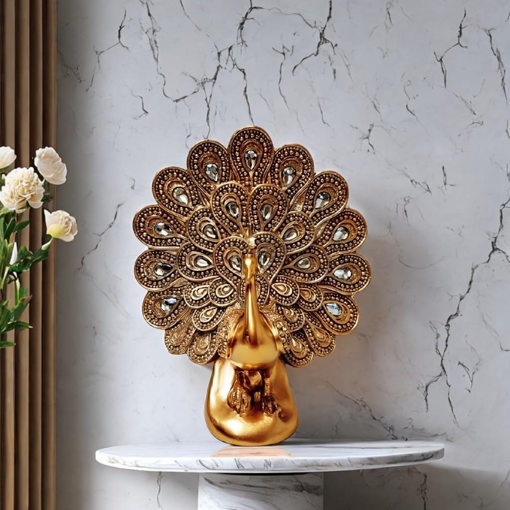 ICE Armor 8" H Peacock with Faux Crystal Accents Figurine Statue Sculpture Ornament Decoration Home/Room Decor and Gift Ideas for Housewarming, Holidays and Birthdays Great Collectible Addition
