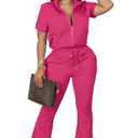 OCEANLUX Women's Lounge Tracksuit Set Two Piece Full Zip Up Short Sleeve Jacket & Drawstring pants Outfits Size S