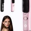 Cordless Hair Straightener Brush Pro, 2026 Upgraded Portable Hair Straightener, Type-C Fast Charging MCH Heating with 3 Temperature Settings, Ionic & Ceramic Care, Travel Styling Tool (Pink)