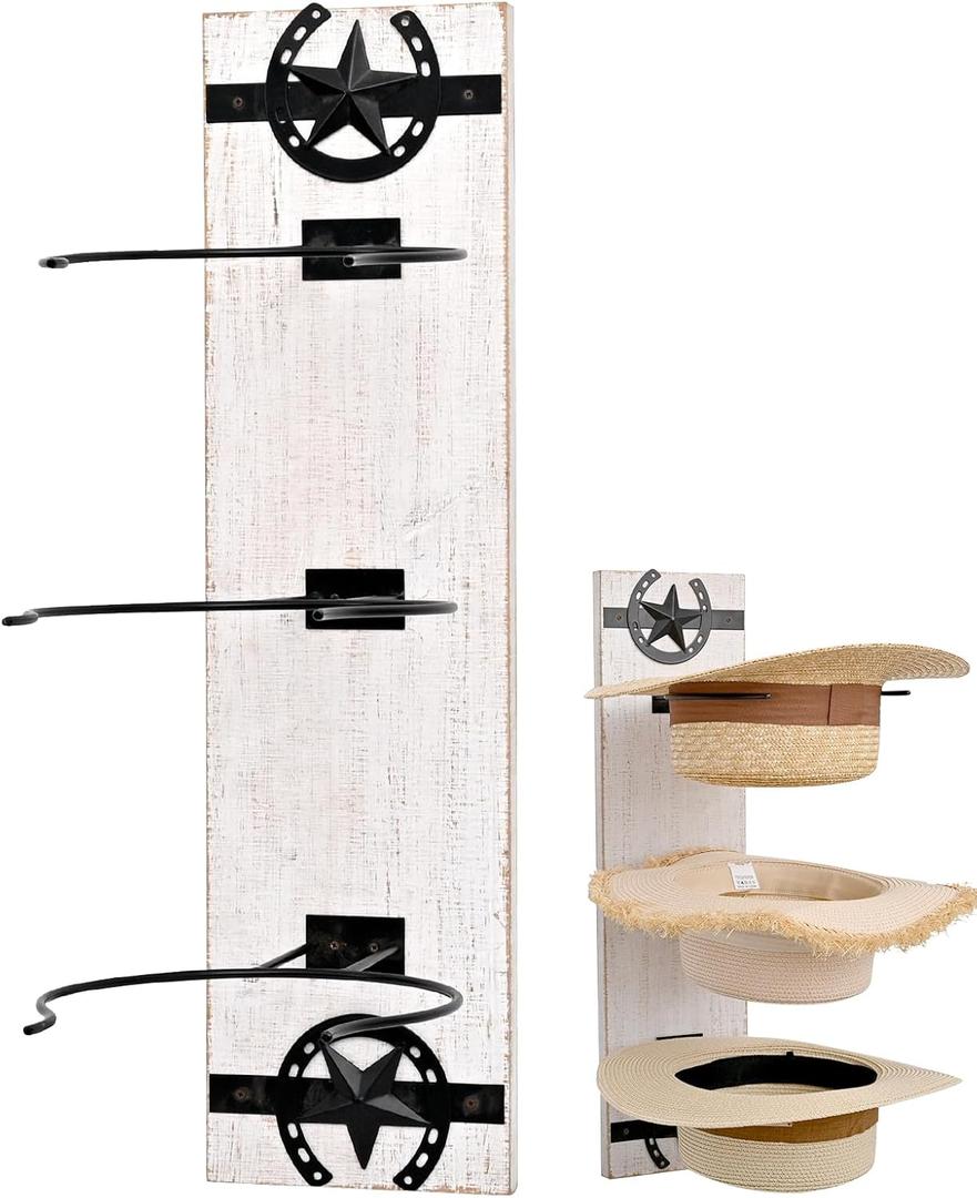 SwallowLiving Cowboy Hat Rack for Wall - Rustic Wood & Metal Cowboy Hat Holder, Decorative Horseshoe Hats Hanger & Organizer, Vertical or Horizontal Hats Storage, Western Gifts for Men Hat Accessories