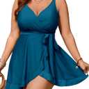 SCOMCHIC Womens Plus Size Swimsuit Swim Dress One Piece Bathing Suit Tummy Control Swim Suits Ruffle Swimdress Swimwear (4X-Large Plus, Lake Blue)