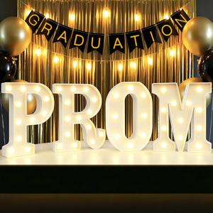 Graduation Decorations 2026 Prom Marquee Letters Lights, Lights Up Prom Letter Sign Class of 2026 Party Decor for Kindergarten High School Senior College-White