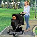 Unisakey 4 Wheels Pet Stroller for Small Medium Dogs Cats 10-33 lbs, Foldable Dog and Cat Stroller with Cup Holder & Storage Basket & Breathable Mesh, Pet Strolling Cart for All-Season, Black