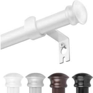 White Curtain Rods for Windows 30 to 88 Inches with Brackets,Decorative 5/8 Inch Diameter Single Window Curtain Rod Set for Bedroom, Room Divider, Living Room, Kitchen, Bathroom