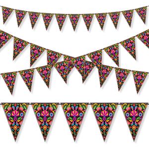 Tudomro 4 Pcs 39.37 ft Mexican Party Banner Fiesta Paper Garland Cinco De Mayo Decoration Triangle Pennant Flag Banner for Mexican Baby Shower Fiesta Birthday Party Decoration