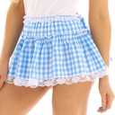 Women Gingham Plaid Ruffle Mini Skirt Y2k Lace Trim Checkered Skirt (Blue, S)