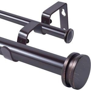 1" Double Curtain Rod 84 to 120 Inchs,BHSRODS Heavy Duty Decorative Drapery Rod for Windows with Small Cap Finial,Brown Gold