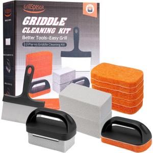 Griddle Cleaning Kit for Blackstone,Flat Top Grill Cleaning Kit Tools for Outdoor,Griddle Cleaner Accessories Brush with Grill Stone Cleaning Brick, Griddle Scraper&Scouring Pads (12)