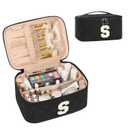 OCHEAL Makeup Bag for Women, Monogram Cosmetic Bag Black Travel Makeup Case Beauty Toiletry Bag Organizer Personalized Gifts for Girls Bridesmaid, Sister, Wife, Friends Initial Small