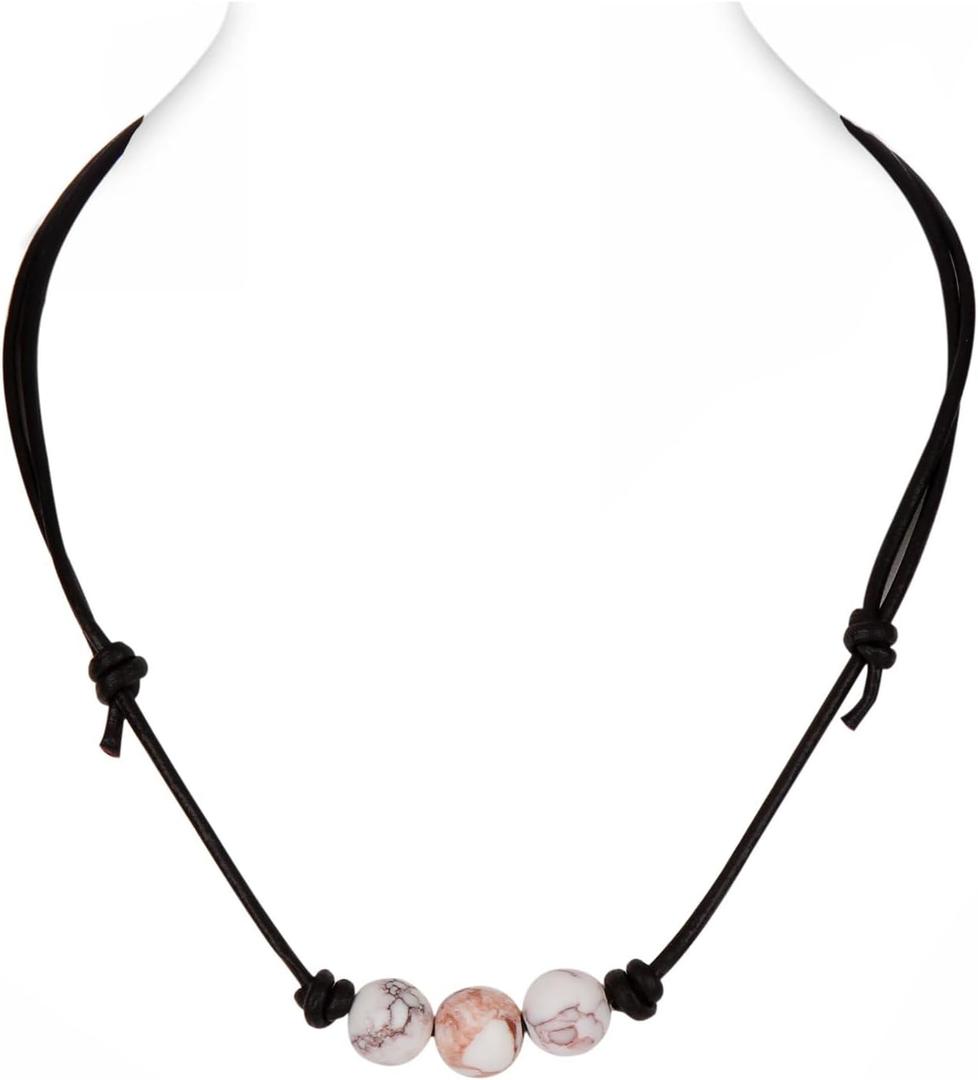 Single Turquoise Choker Necklace on Black Leather Cord for Men/Women