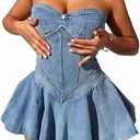 Womens Denim Mini Dress Sexy Y2k Sleeveless Summer Casual Cube Jean Dresses