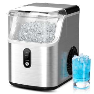 Nugget Ice Maker Countertop, 40lbs/Day Stainless Steel Small Soft Chewable Pebble Ice Machine, Pellet Ice Crunchy Nuggets, Quiet Mini Chewy Ice Maker Self Cleaning for Home Kitchen Office