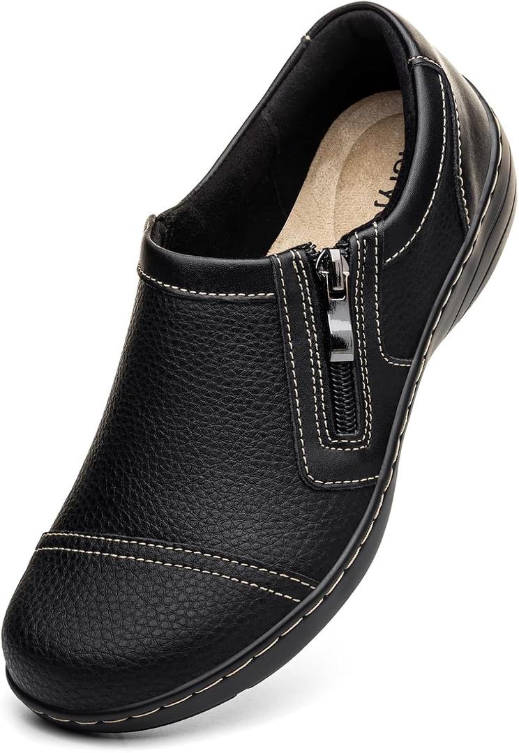 Gloryjoy Women's Comfortable & Lightweight Leather Loafers Cute Slip On Dress Shoes for Women Business Casual Office Work Shoes Everyday Walking Flats, Black, 8.5 M US