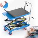 Hydraulic Lift Table Cart, Double Scissor Lift, 330 Lbs Capacity, 50" Height with Non-Slip Pad, 4 Safety Bumper PU Wheels, Ideal for Home, Garage, Supermarket, Factory, Warehouse, Construction