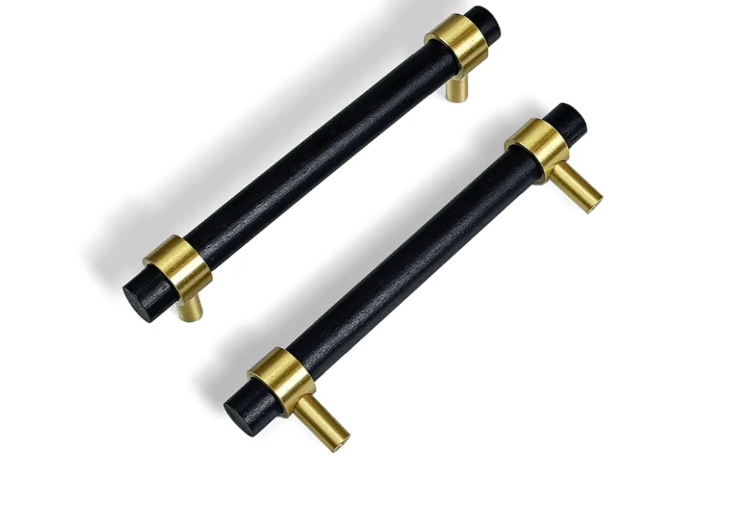 Wood and Brass Dresser Handles Adjustable 2~5 Inch Black Double Hole Center to Center Euro Scandi-Modern Kitchen Cabinet Pull, Unfinished DIY Wood and Metal Drawer Knob 1 Pack