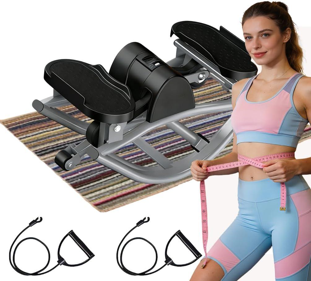 Rock Stepper Side to Side Low-Impact Rocking Stepper for Home Exercise Compact Side Stepper with Resistance Bands Quiet Lateral Exercise Machine for Full Body Workout