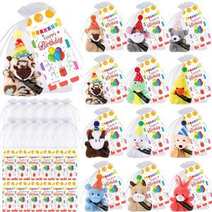 36 Pcs Christmas Birthday Gifts Birthday Plush Bulk 12 Mini Stuffed Animals with 12 Cards and 12 Bags for Students Plush Animal Toys for Christmas Classroom Gifts Xmas Party Bag Fillers