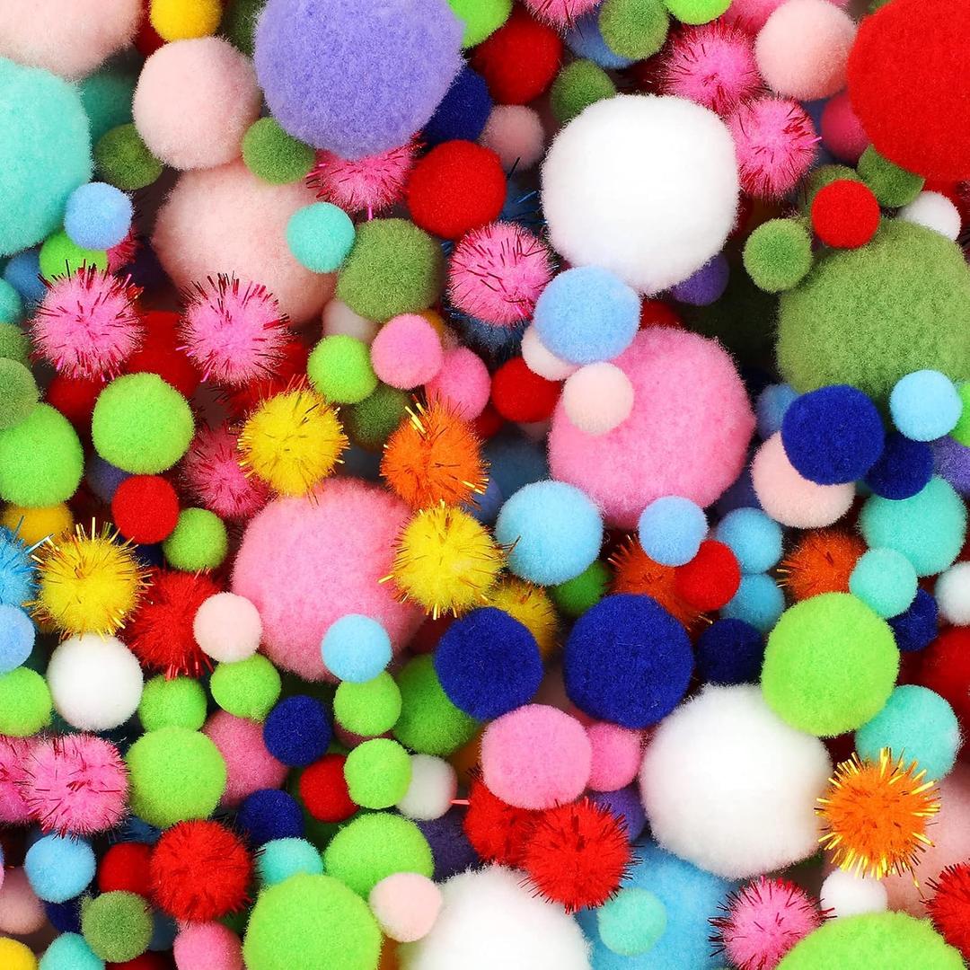 2 x Phinus 900 PCS Pom Poms, Multicolor Bulk Pom Poms Arts and Crafts, Soft and Fluffy Craft Pom Poms, Assorted Sizes Pompoms, for Arts and Craft Making Decorations