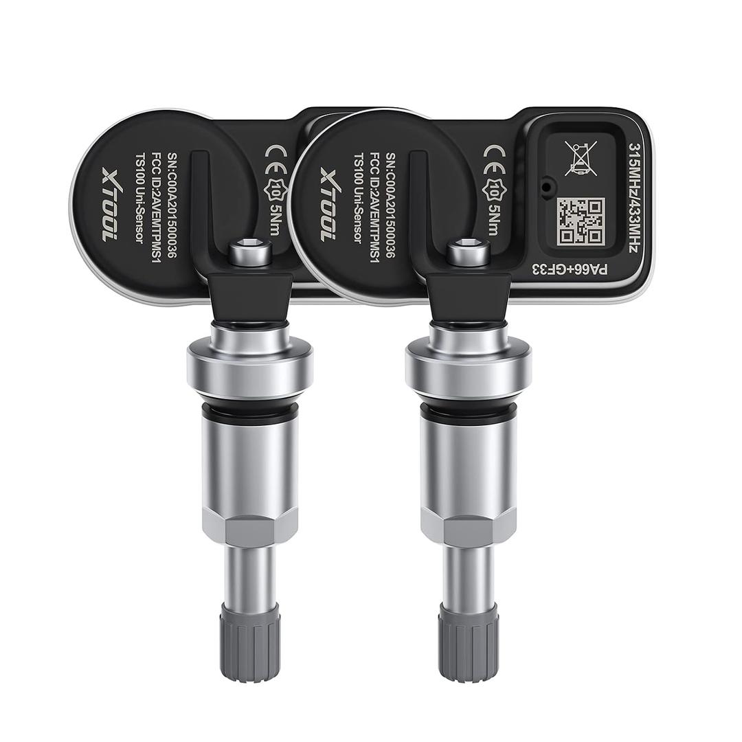 XTOOL TPMS Sensors TS100, 315/433 MHz 2-in-1 Tire Pressure Monitoring Sensors for TP150, Metal Screw-in Valves, (1 Pair)