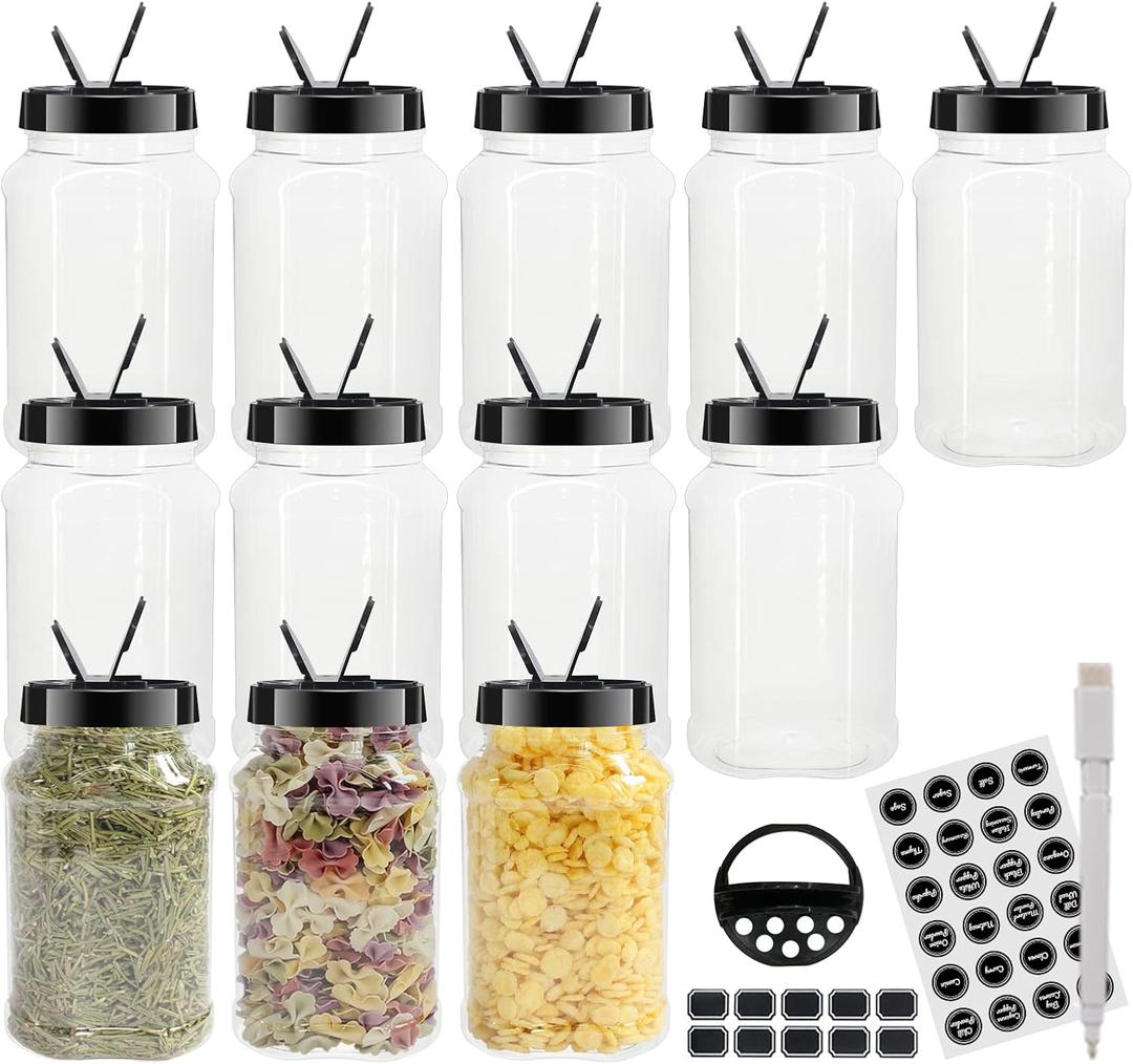 12 Pack 16 oz Clear Plastic Spice Jars With Black Plastic Lids, Spice Bottles, Seasoning Containers with Chalk Labels, Pen, Spices Containers For Kitchen Cabinet