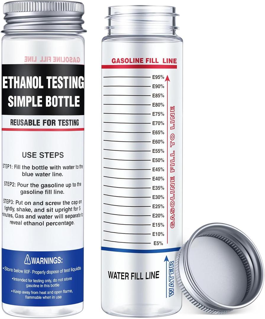 2 Pcs Reusable Ethanol Tester E85, Wide Mouth Fuel Pressure Testers Bottle, Gasoline Oil Analysis Kit for E85 Ethanol Levels to Maintain Peak Engine Performance, Clear Results in Minutes