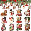 Huwena 36 Pcs Vintage Christmas Ornaments Wooden Christmas Tree Ornaments Wood Cutouts Rustic Farmhouse Tree Decorations for Home Xmas Winter Party (Deer,Vintage Color)