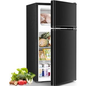 Antarctic Star Mini Fridge with Freezer, Double Door Compact Refrigerator, Adjustable Thermostat, Small Fridge for Bedroom Office Dorm Apartment,2.45 Cu.Ft,Black