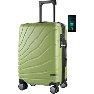 VANKEAN Carry On Luggage with Spinner Wheels & TSA Lock, Expandable Fashionable Hard Shell Suitcase airline approved20 Inch Carry-OnGreen