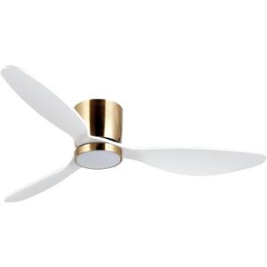 reiga 52 Inch Flush Mount White Ceiling Fan with Light Remote Control, Quiet DC Motor Low Profile 3 Wood Blade Modern Ceiling Fans for Patio Kitchen Living Room Bedroom
