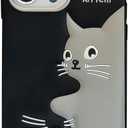 3D Couple Cat Case,Cartoon Cute Kawaii Lovely Character Lovers Cat Shape Kids Teens Girls Women Soft Silicone Case for iPhone 13/iPhone 14/iPhone 15 6.1 inch - Black