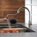 Delta Trinsic Chrome Kitchen Faucet with Pull Down Sprayer, Modern Single Hole Kitchen Sink Faucet, Single Handle, Chrome 9159-DST